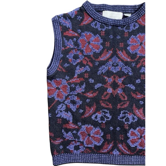 Vtg Evan Picone Vest Floral Purple and Red Grandma Core Sz L - Picture 2 of 7